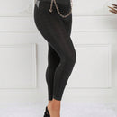 Lady Pantalones de mujer de ajuste delgado y de moda con decoracion de cadena de metal