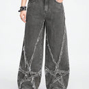 ROMWE Grunge Punk Jeans de mezclilla de pierna ancha para mujer con ajuste holgado y bolsillos de parche de estrella