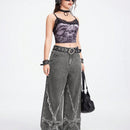 ROMWE Grunge Punk Jeans de mezclilla de pierna ancha para mujer con ajuste holgado y bolsillos de parche de estrella