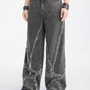 ROMWE Grunge Punk Jeans de mezclilla de pierna ancha para mujer con ajuste holgado y bolsillos de parche de estrella
