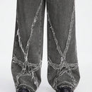 ROMWE Grunge Punk Jeans de mezclilla de pierna ancha para mujer con ajuste holgado y bolsillos de parche de estrella