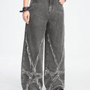 ROMWE Grunge Punk Jeans de mezclilla de pierna ancha para mujer con ajuste holgado y bolsillos de parche de estrella