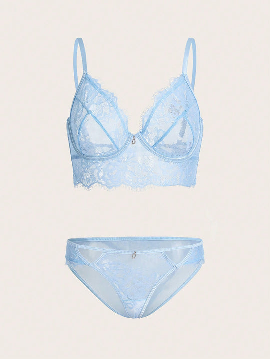 Charlaine Conjunto De Lenceria Con Encaje De Pestanas Y Alambre Bajo En Patchwork