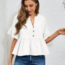 Essnce Camisa casual de textura con media tapeta y dobladillo de volantes para ropa de descanso