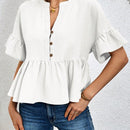 Essnce Camisa casual de textura con media tapeta y dobladillo de volantes para ropa de descanso
