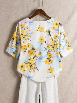 NEW EMERY ROSE Blusa de cuello redondo y estampado floral para mujer ideal para verano