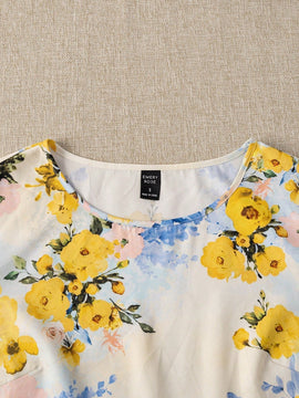 NEW EMERY ROSE Blusa de cuello redondo y estampado floral para mujer ideal para verano