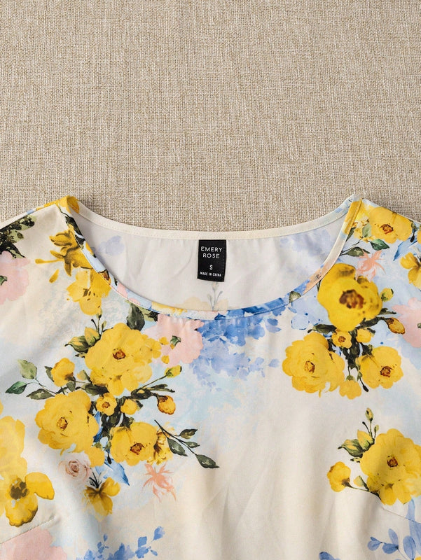 NEW EMERY ROSE Blusa de cuello redondo y estampado floral para mujer ideal para verano