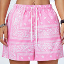 Coolane Shorts de cintura alta de moda para mujeres con estampado de flores de paisley completo, perfectos para primavera y verano