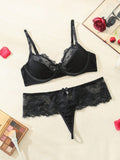 Conjunto de lenceria sexy de encaje para mujer, conjunto de bralette y panty para verano