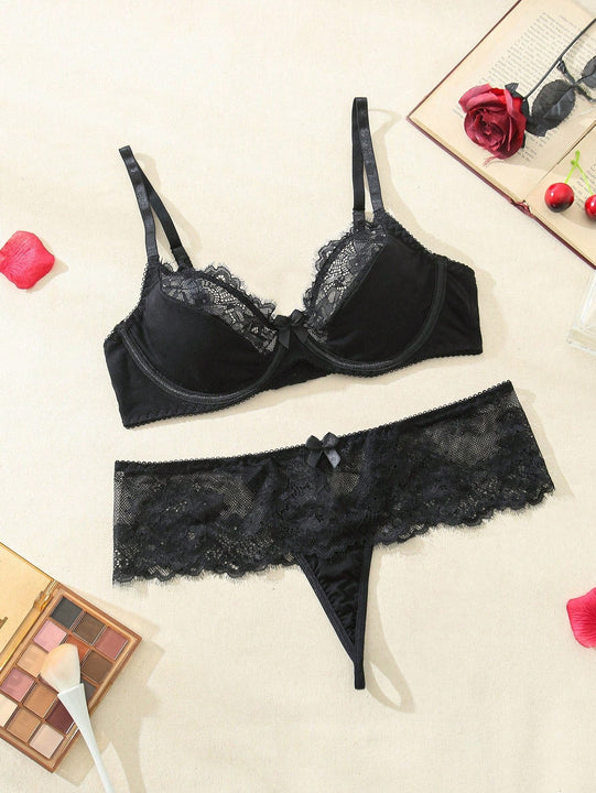 Conjunto de lenceria sexy de encaje para mujer, conjunto de bralette y panty para verano