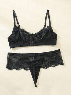 Conjunto de lenceria sexy de encaje para mujer, conjunto de bralette y panty para verano