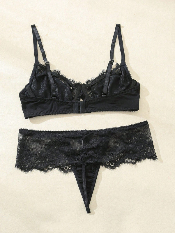 Conjunto de lenceria sexy de encaje para mujer, conjunto de bralette y panty para verano