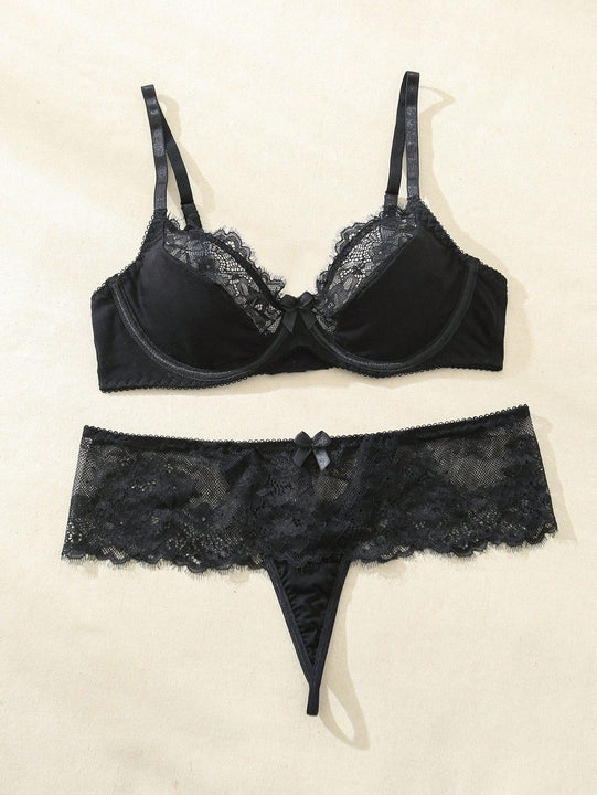 Conjunto de lenceria sexy de encaje para mujer, conjunto de bralette y panty para verano