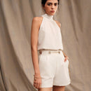 Anewsta Shorts blancos para mujeres con diseno de cadena exquisito