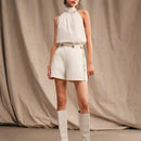 Anewsta Shorts blancos para mujeres con diseno de cadena exquisito