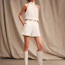 Anewsta Shorts blancos para mujeres con diseno de cadena exquisito