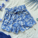 WYWH Shorts de flores para mujer para vacaciones con corbata en la cintura, corte holgado y estilo casual