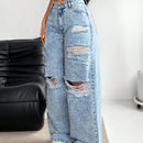 EZwear Jeans holgados a la moda para mujer, con detalles desgastados y lavado envejecido