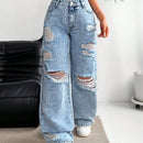 EZwear Jeans holgados a la moda para mujer, con detalles desgastados y lavado envejecido