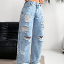 EZwear Jeans holgados a la moda para mujer, con detalles desgastados y lavado envejecido