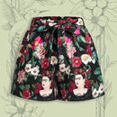 Frida Kahlo X  Corto estampado con figura y flores, de ocio y verano, con cinturon