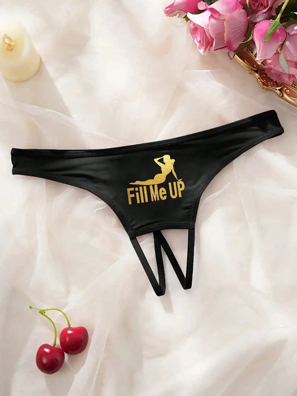 Ropa interior de tanga sexy para mujeres con diseno impreso, entrepierna abierta y tela delgada