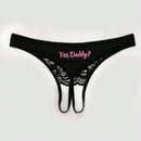 Panties sexys para mujer con tanga abierta con encaje y patron impreso en la parte posterior