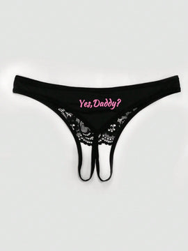 Panties sexys para mujer con tanga abierta con encaje y patron impreso en la parte posterior