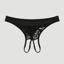 Panties sexys para mujer con tanga abierta con encaje y patron impreso en la parte posterior