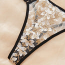 Conjunto de lenceria sexy para mujer de 2 piezas con Brasier con copa triangular transparente con bloqueo de color y tanga en T hueca sin entrepierna
