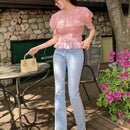 NEW DAZY Blusa de manga abullonada y unicolor para mujer, estilo veraniego casual y suelto