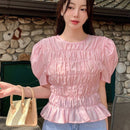 NEW DAZY Blusa de manga abullonada y unicolor para mujer, estilo veraniego casual y suelto