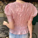 NEW DAZY Blusa de manga abullonada y unicolor para mujer, estilo veraniego casual y suelto