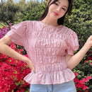 NEW DAZY Blusa de manga abullonada y unicolor para mujer, estilo veraniego casual y suelto