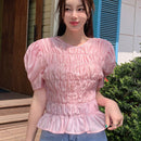 NEW DAZY Blusa de manga abullonada y unicolor para mujer, estilo veraniego casual y suelto