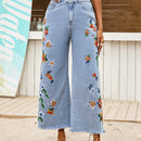 VCAY Mujeres Jeans de mezclilla azul holgado con decoracion de bordado, adecuado para vacaciones en la playa y atuendo casual