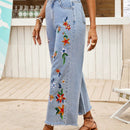 VCAY Mujeres Jeans de mezclilla azul holgado con decoracion de bordado, adecuado para vacaciones en la playa y atuendo casual