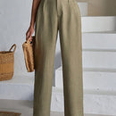 Pantalones de lino con botones a dos caras en la parte delantera para mujeres