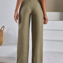 Pantalones de lino con botones a dos caras en la parte delantera para mujeres