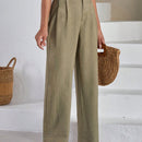 Pantalones de lino con botones a dos caras en la parte delantera para mujeres