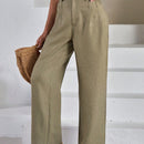 Pantalones de lino con botones a dos caras en la parte delantera para mujeres