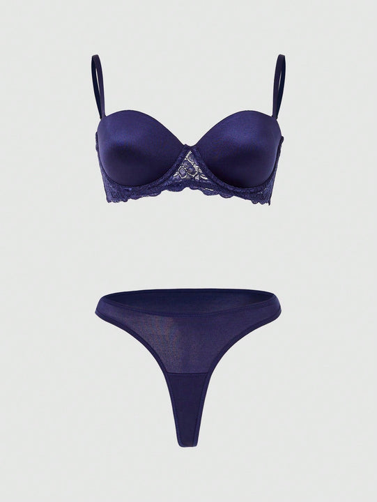 DesireSculpt Conjunto De Lenceria De Encaje Con Bordes Para Mujer