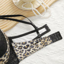 Lenceria de punto con estampado de leopardo al estilo europeo y americano, acolchada con copa gruesa, con ribete de encaje de moda y encaje bordado, adecuada para mujeres con senos pequenos, sexy y comoda