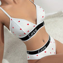 Conjunto de lenceria con estampado de corazon, comodo conjunto de sujetador y braga para verano