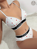 Conjunto de lenceria con estampado de corazon, comodo conjunto de sujetador y braga para verano