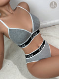 Conjunto de sujetador de mujer con estampado de letras, tela comoda y amigable con la piel, braguitas de bikini triangulares