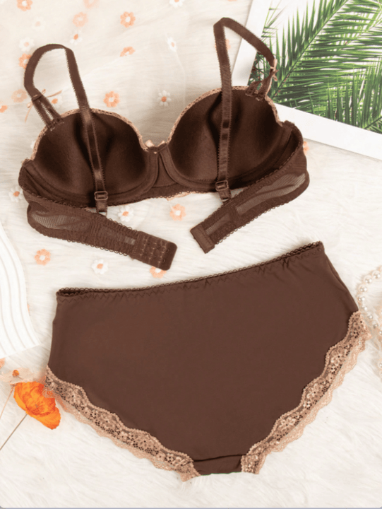 NEW Conjunto de bra push-up con costillas sexi y braguitas triangulares de mujer con cable y bloque de color