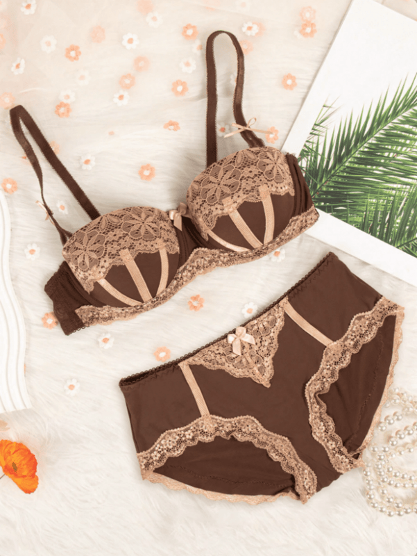 NEW Conjunto de bra push-up con costillas sexi y braguitas triangulares de mujer con cable y bloque de color