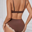 NEW Conjunto de bra push-up con costillas sexi y braguitas triangulares de mujer con cable y bloque de color